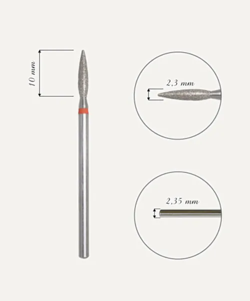 Fresa de diamante, forma de llama fina, grano fino. 2,3mm de Fresas de manicura