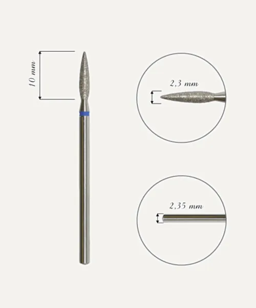 Fresa de diamante, forma llama 2,3mm, grano medio, longitud 10mm de Fresas de manicura