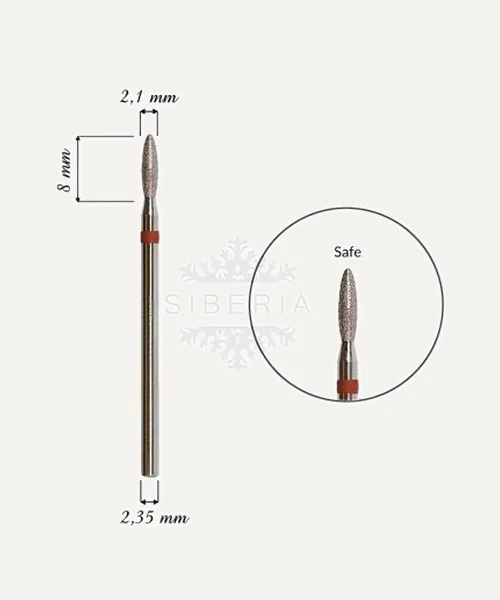 Fresa / Broca KMIZ de diamante, forma de llama fina, grano fino. 2,1mm (sin punta) de Fresas de manicura