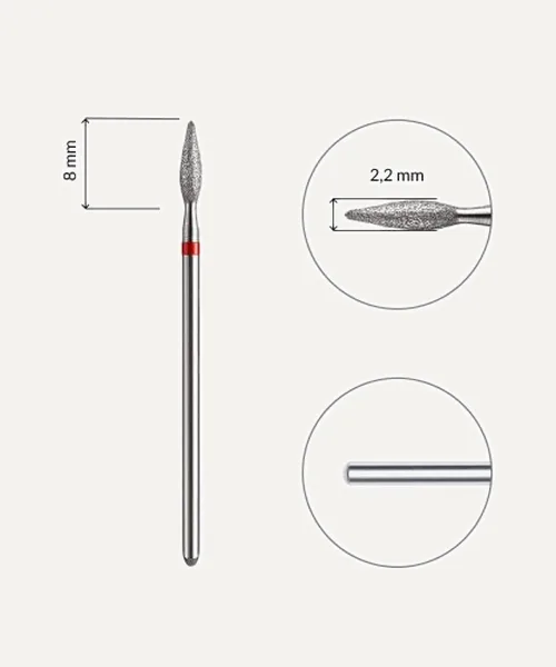 Fresa / Broca Nata de diamante, llama, roja L- 8mm Ø2,2 mm de Fresas de manicura