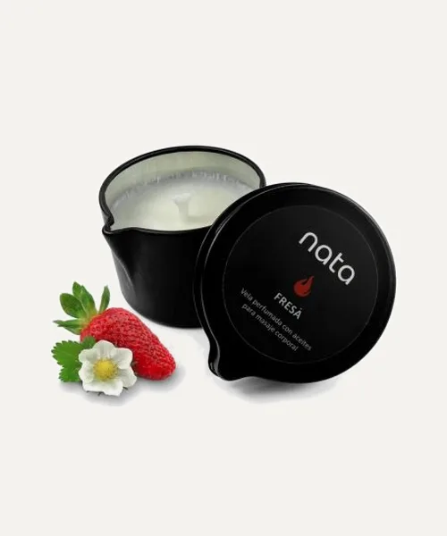 Vela hidratante Nata con aceites aroma Fresa – 30g